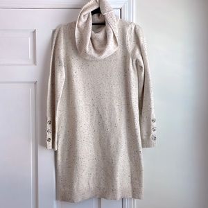 Cowl neck sweater dress with button detail